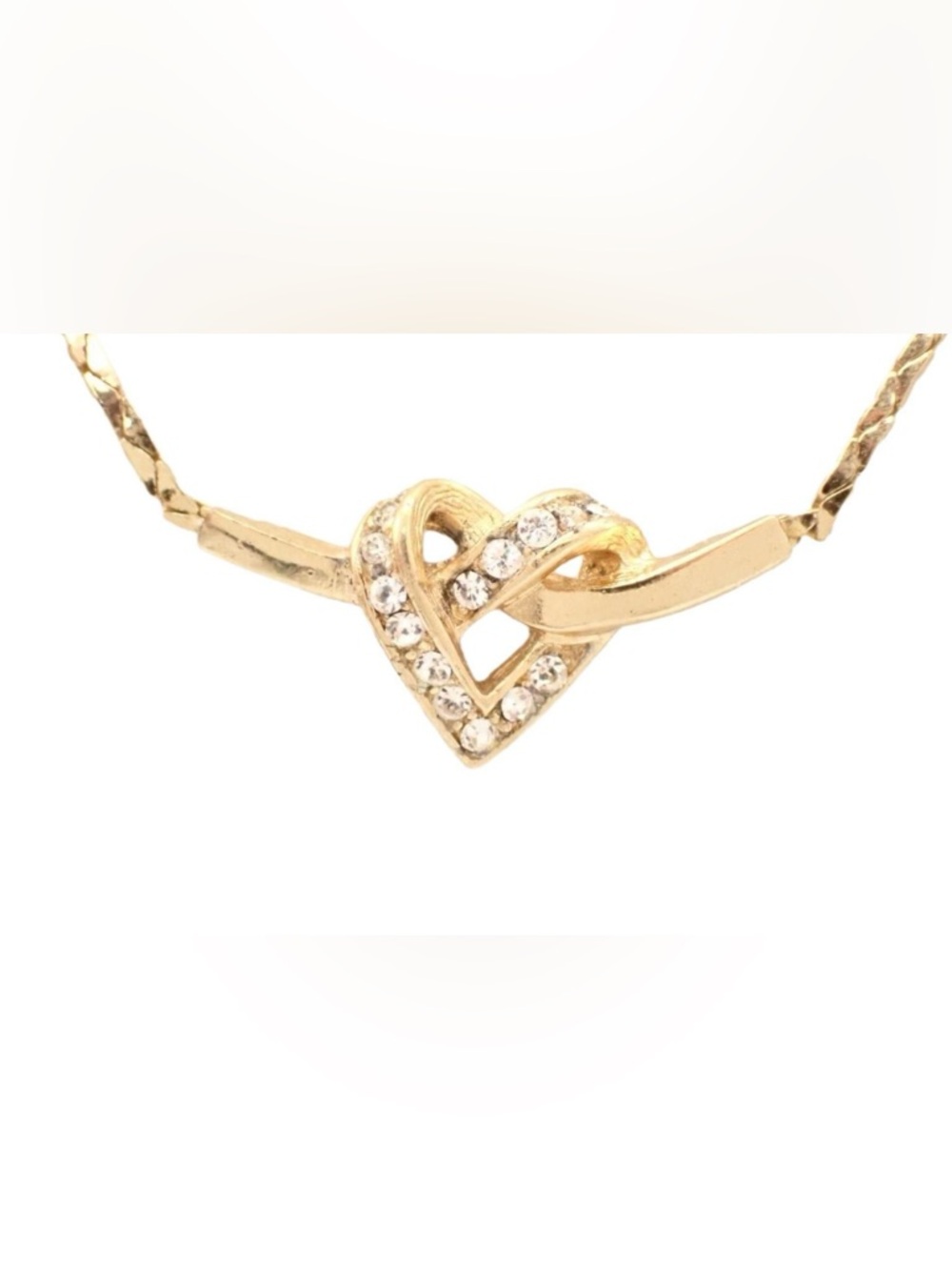 Christian Dior gold tone Knot HEART White Rhinestone Statement Necklace